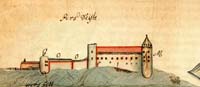 Koknese castle across Perse River, 17th century