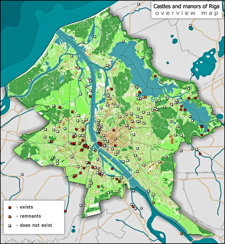 Overview map of Riga manors and castles